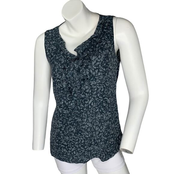 Halogen M silk sleeveless tank ruffle v-neck zip - Picture 1 of 6